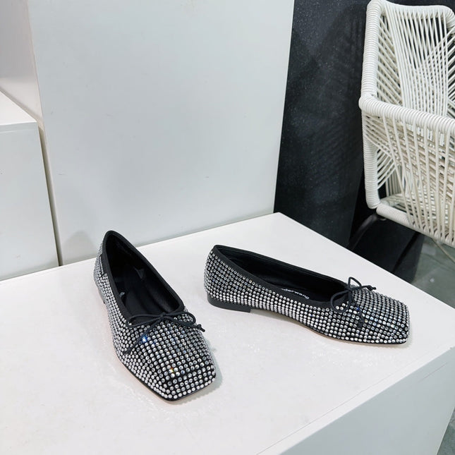 EMBELLISHED BILLIE FLATS IN BLACK MIX WHITE CRYSTAL SATIN