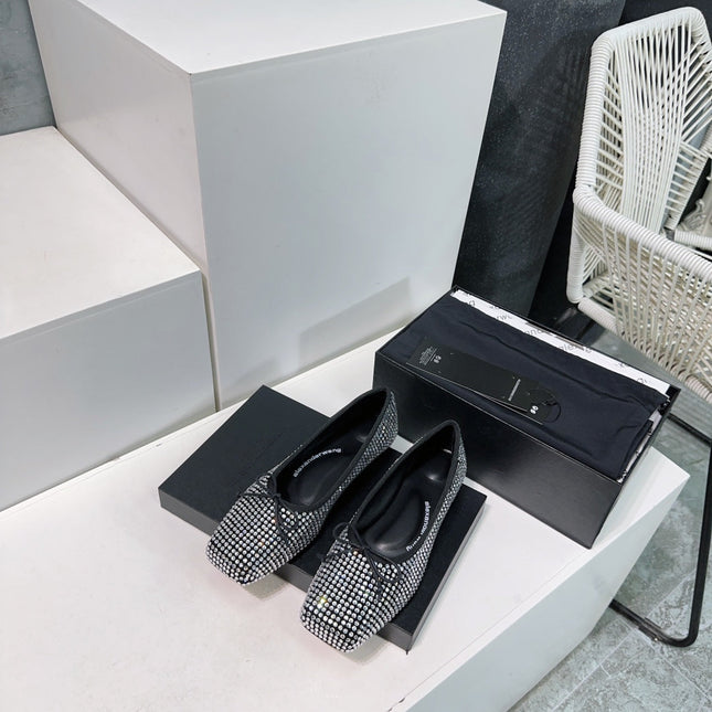 EMBELLISHED BILLIE FLATS IN BLACK MIX WHITE CRYSTAL SATIN