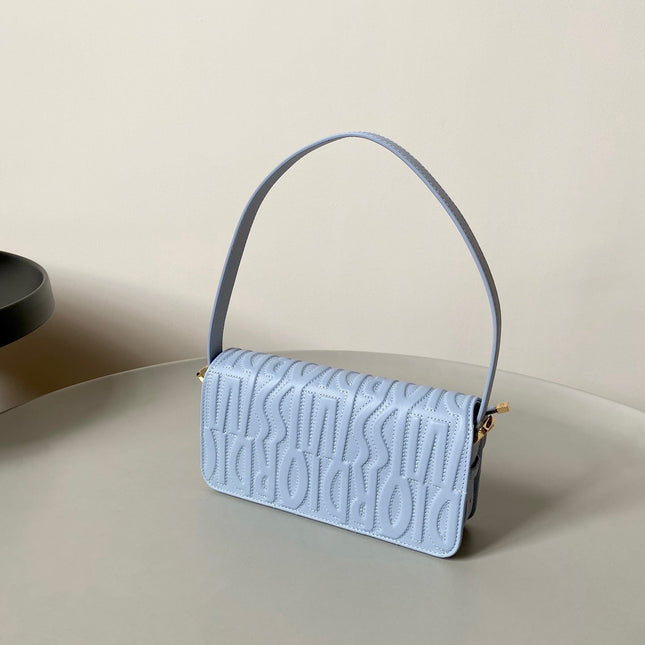 MEDIUM FLAP BAG 22 IN BABY BLUE QUILTED ALLOVER CALFSKIN