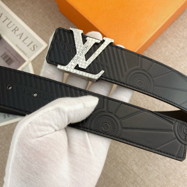 BELT 38MM IN BLACK SPECIAL TEXTURED LEATHER WITH SILVER STAINLESS STEEL BUCKLE