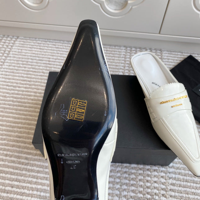 SQUARE-TOE MULES IN WHITE CALFSKIN