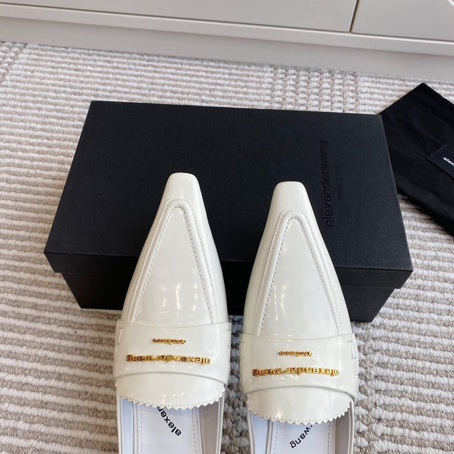 SQUARE-TOE MULES IN WHITE CALFSKIN