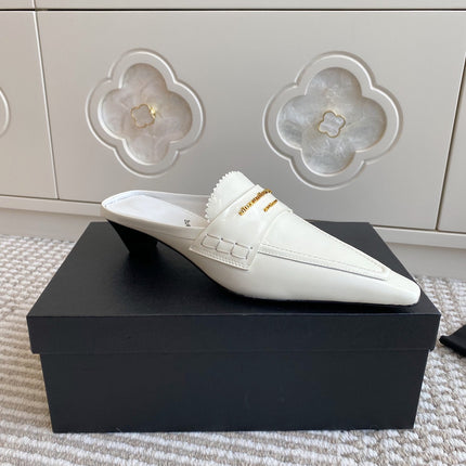 SQUARE-TOE MULES IN WHITE CALFSKIN