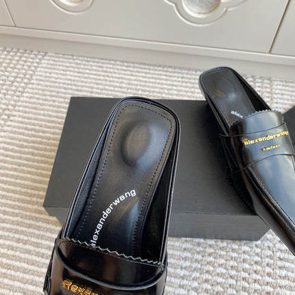 SQUARE-TOE MULES IN BLACK CALFSKIN