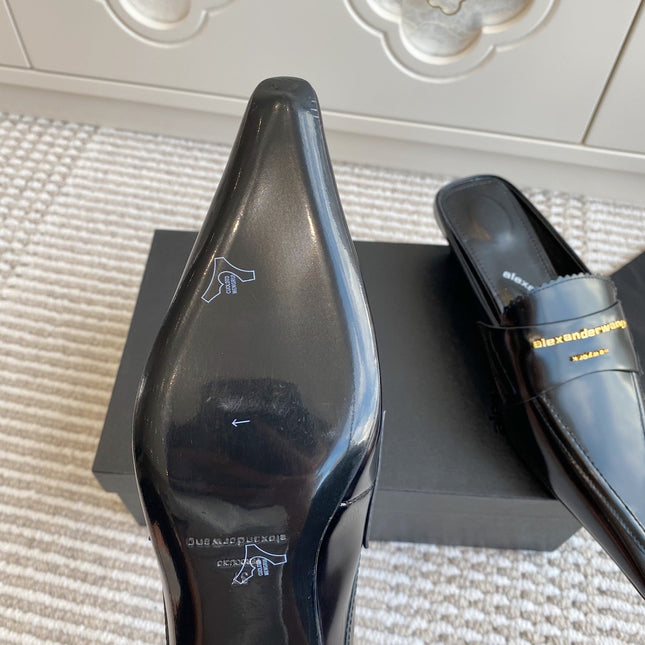 SQUARE-TOE MULES IN BLACK CALFSKIN