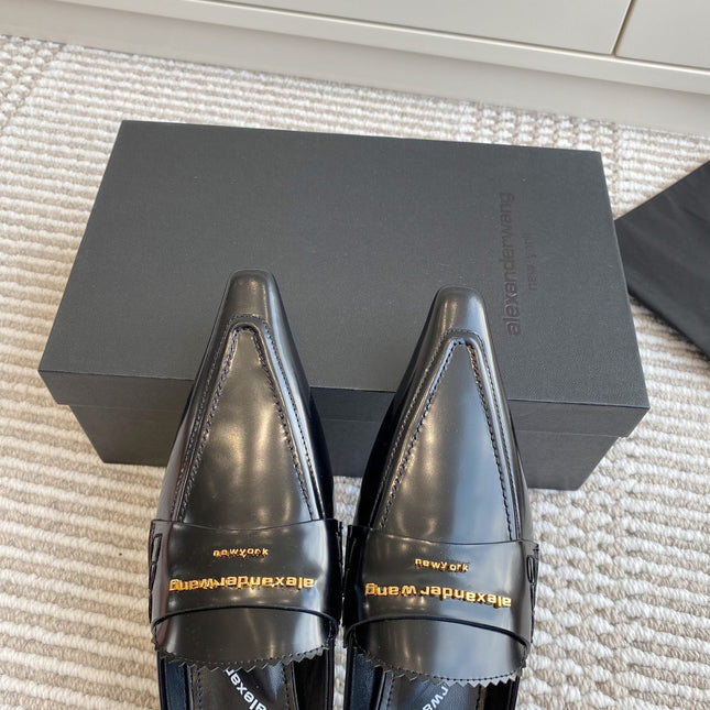 SQUARE-TOE MULES IN BLACK CALFSKIN