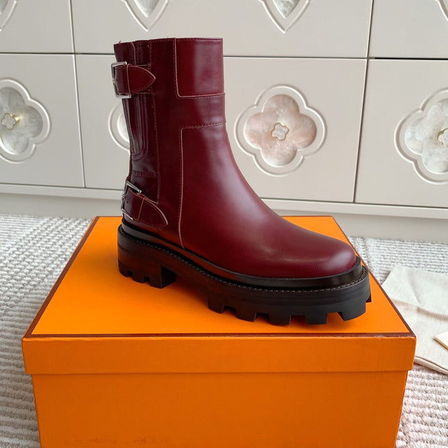 JAIME ANKLE BOOT IN BURGUNDY RED CALFSKIN