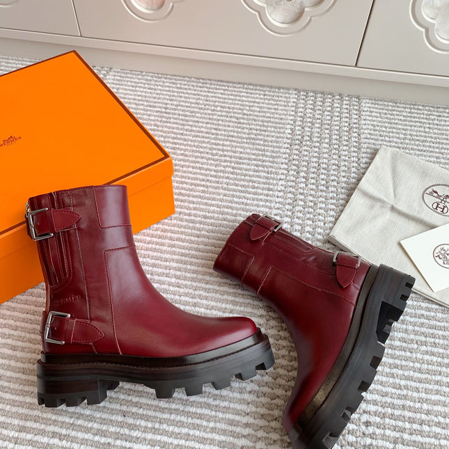 JAIME ANKLE BOOT IN BURGUNDY RED CALFSKIN