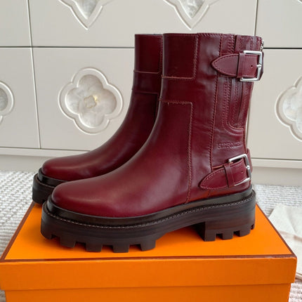 JAIME ANKLE BOOT IN BURGUNDY RED CALFSKIN