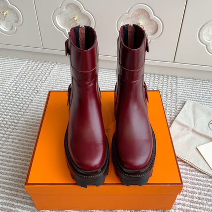JAIME ANKLE BOOT IN BURGUNDY RED CALFSKIN