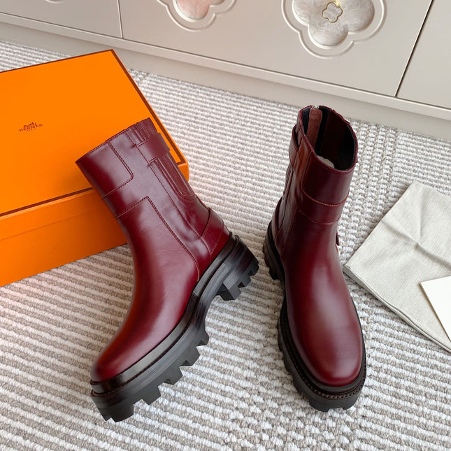 JAIME ANKLE BOOT IN BURGUNDY RED CALFSKIN