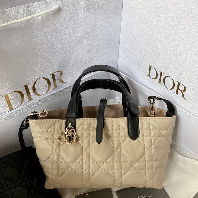 MINI TOUJOURS BAG 23 IN BEIGE CANNAGE CALFSKIN BLACK STRAP