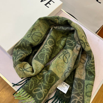 SCARF 180 CM IN BOTTLE GREEN MIX KHAKI WOOL AND CASHMERE 410100