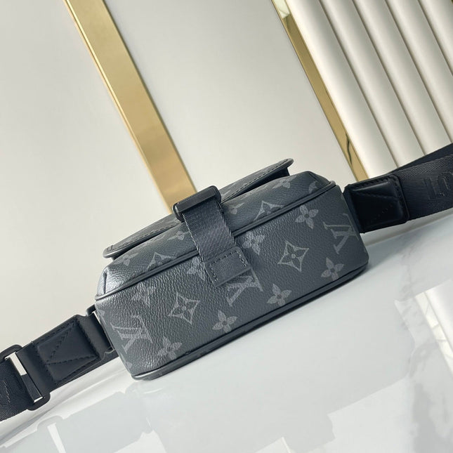 GETAWAY MESSENGER 18 IN GUN METAL MONOGRAM ECLIPSE CANVAS