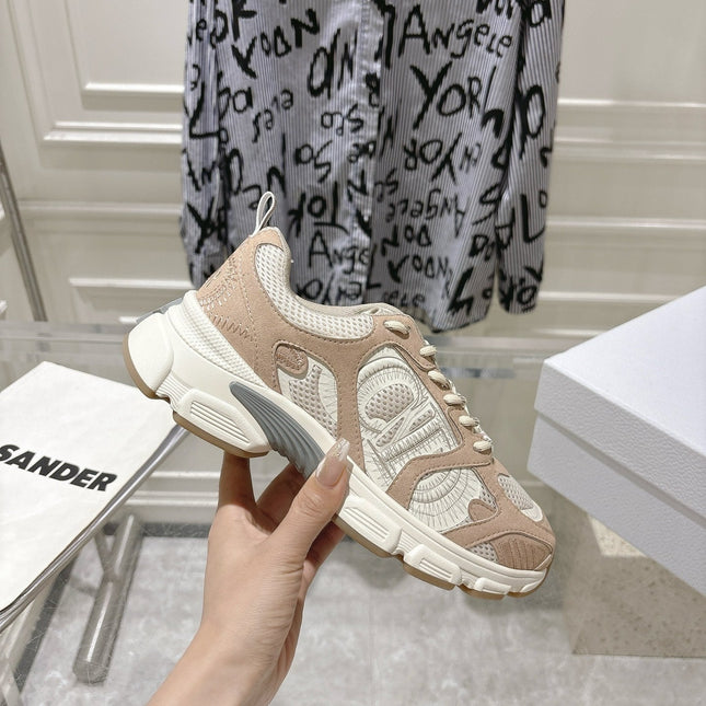 DIOR 25S CHRONO SNEAKER 45MM IN MESH WITH WHITE AND LIGHT BROWN CALFSKIN