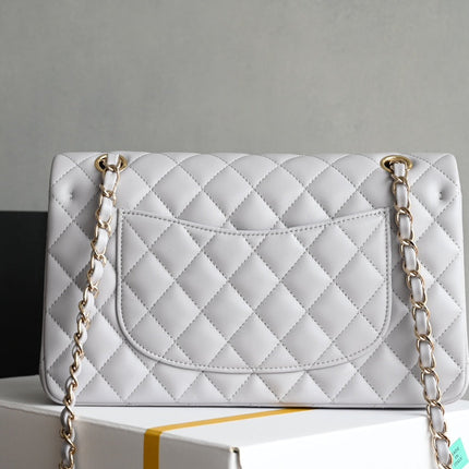 CHANEL 25S FLAP BAG 25.5 CM IN LIGHT GREY LAMBSKIN