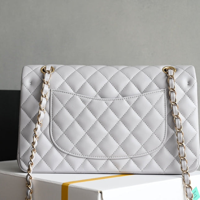CHANEL 25S FLAP BAG 25.5 CM IN LIGHT GREY LAMBSKIN