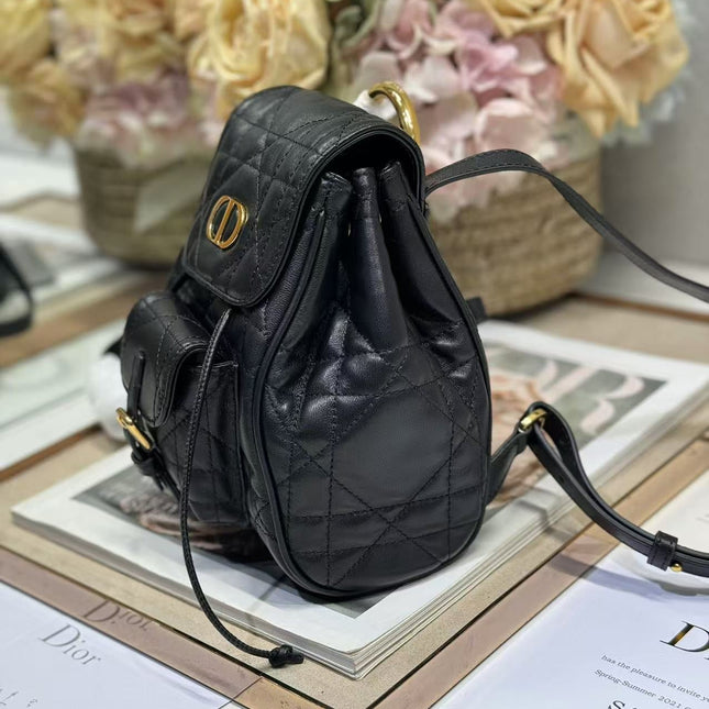 SMALL CARO BACKPACK 20 IN BLACK MACROCANNAGE LAMBSKIN