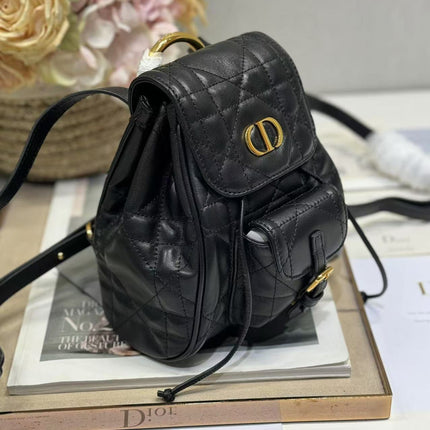 SMALL CARO BACKPACK 20 IN BLACK MACROCANNAGE LAMBSKIN