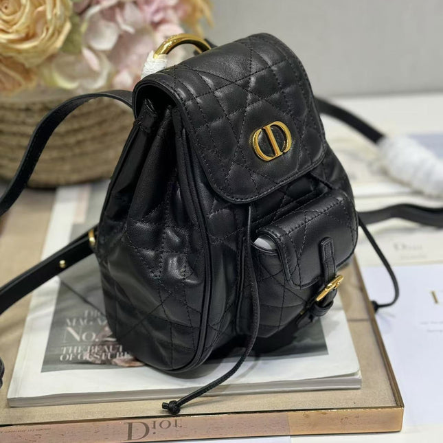 SMALL CARO BACKPACK 20 IN BLACK MACROCANNAGE LAMBSKIN