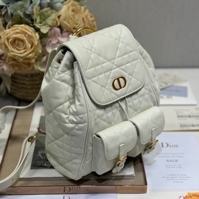 MEDIUM CARO BACKPACK 27 IN WHITE MACROCANNAGE LAMBSKIN