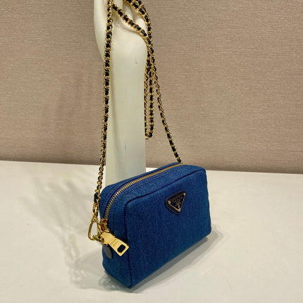 MINI BAG 14 IN AZURE BLUE DENIM GOLD HARDWARE
