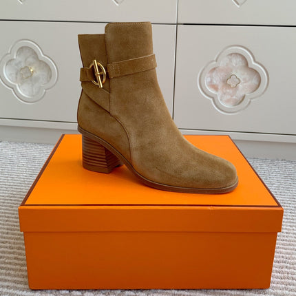 HM 25S ANKLE BOOTS 50 MM IN BROWN SUEDE WITH GOLD HARDWARE