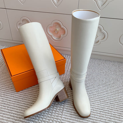HM 25S TALL BOOTS 50 MM IN WHITE CALFSKIN WITH GOLD HARDWARE