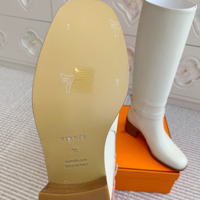 HM 25S TALL BOOTS 50 MM IN WHITE CALFSKIN WITH GOLD HARDWARE