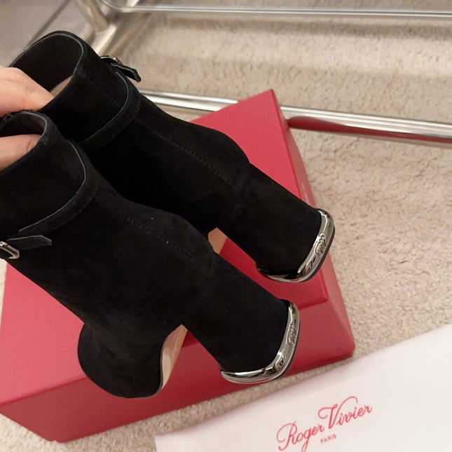 VIV' PODIUM BOOTIES IN BLACK SUEDE