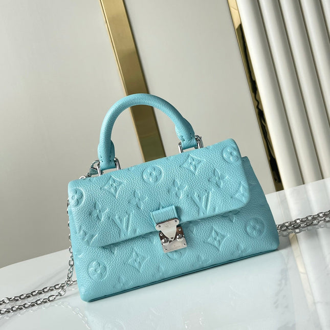NANO MADELEINE 21 IN SKY BLUE EMBOSSED CALFSKIN SILVER HARDWARE