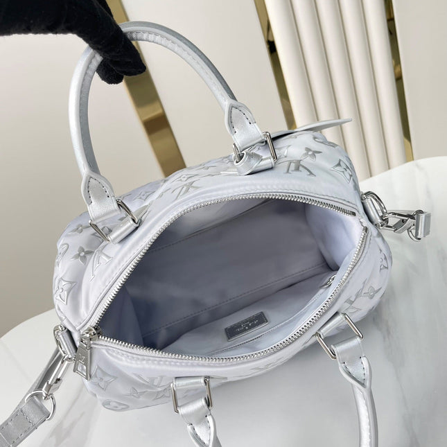 SPEEDY BANDOULIÈRE 25 IN GRADIENT SILVER MONOGRAM NYLON SILVER HARDWARE