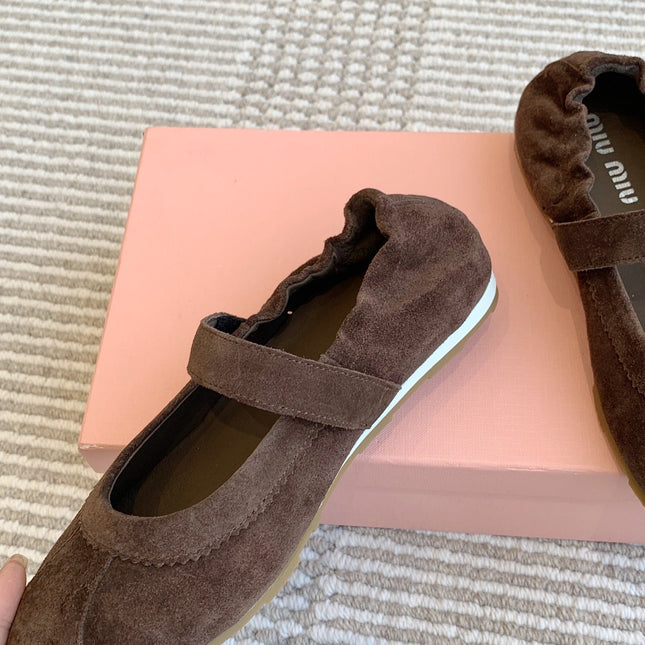 MARY JANE FLATS IN CHOCOLATE SUEDE