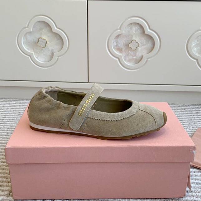 MARY JANE FLATS IN TROUT SUEDE