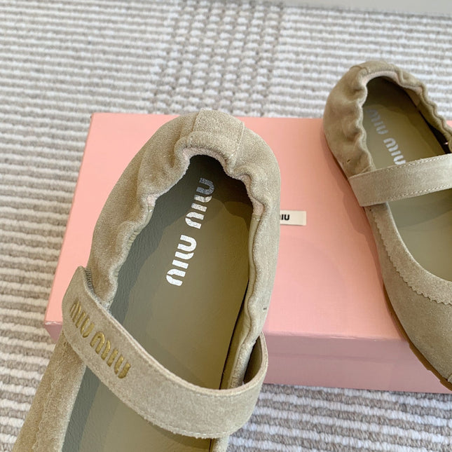 MARY JANE FLATS IN TROUT SUEDE