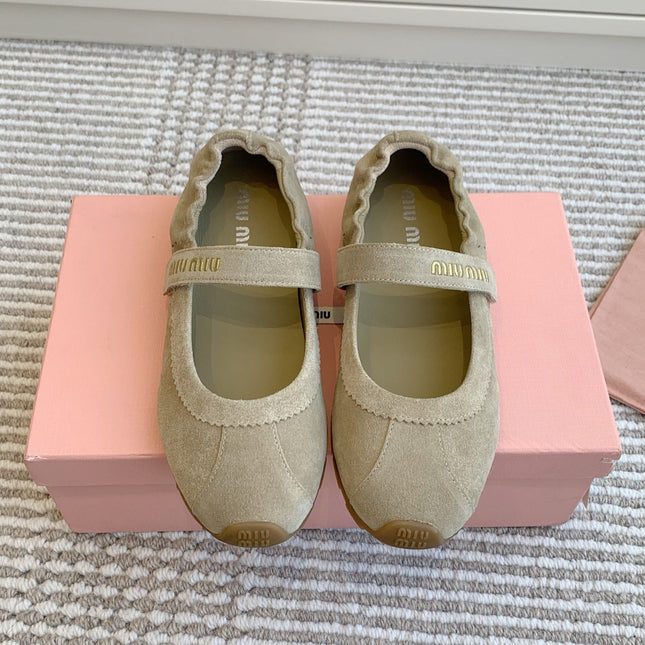 MARY JANE FLATS IN TROUT SUEDE