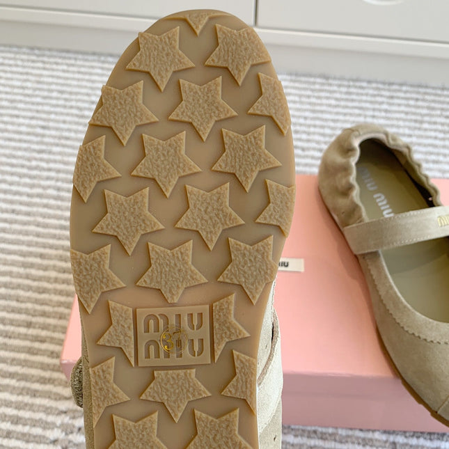 MARY JANE FLATS IN TROUT SUEDE