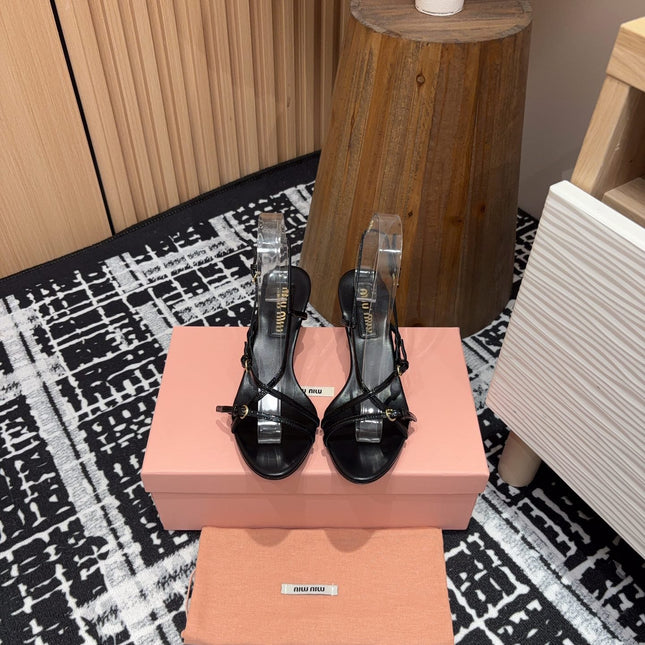 STRAP HIGH HEEL SANDALS IN BLACK SHINY LAMBSKIN