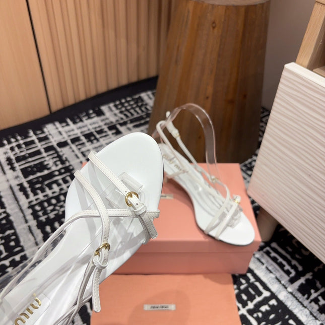 STRAP HIGH HEEL SANDALS IN WHITE SHINY LAMBSKIN