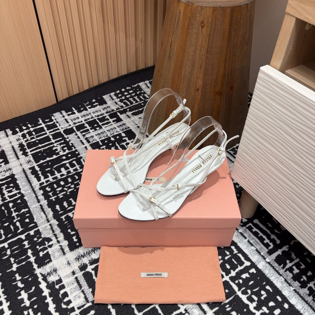 STRAP HIGH HEEL SANDALS IN WHITE SHINY LAMBSKIN