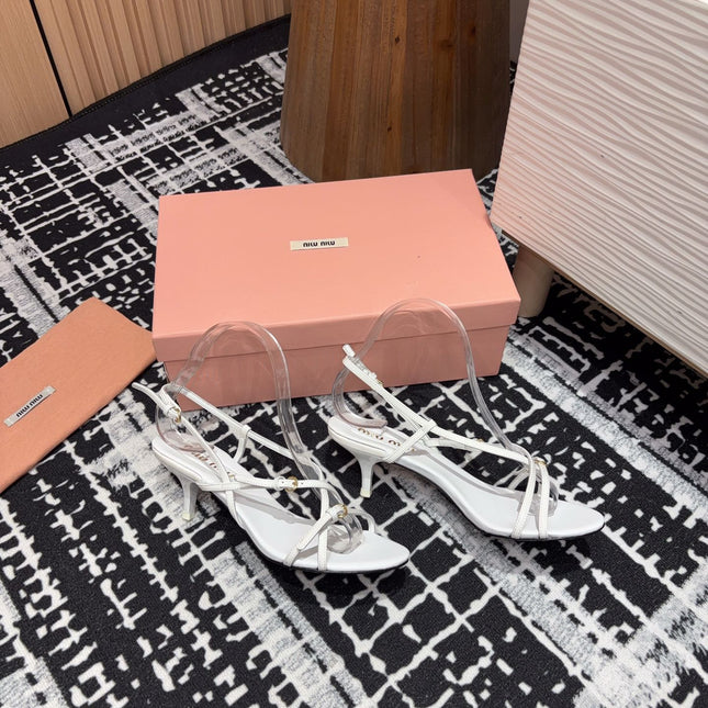 STRAP HIGH HEEL SANDALS IN WHITE SHINY LAMBSKIN