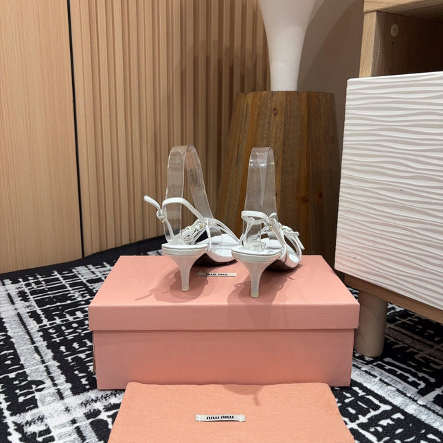 STRAP HIGH HEEL SANDALS IN WHITE SHINY LAMBSKIN