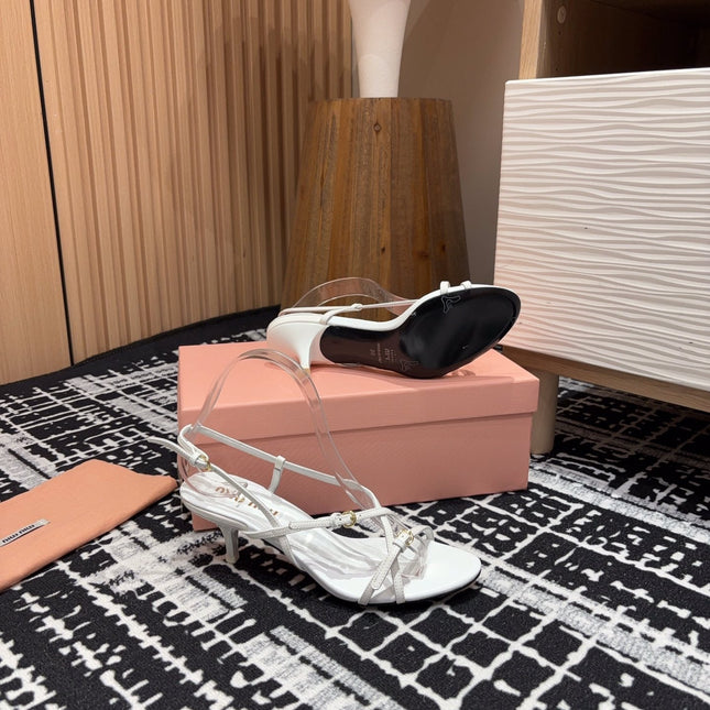 STRAP HIGH HEEL SANDALS IN WHITE SHINY LAMBSKIN