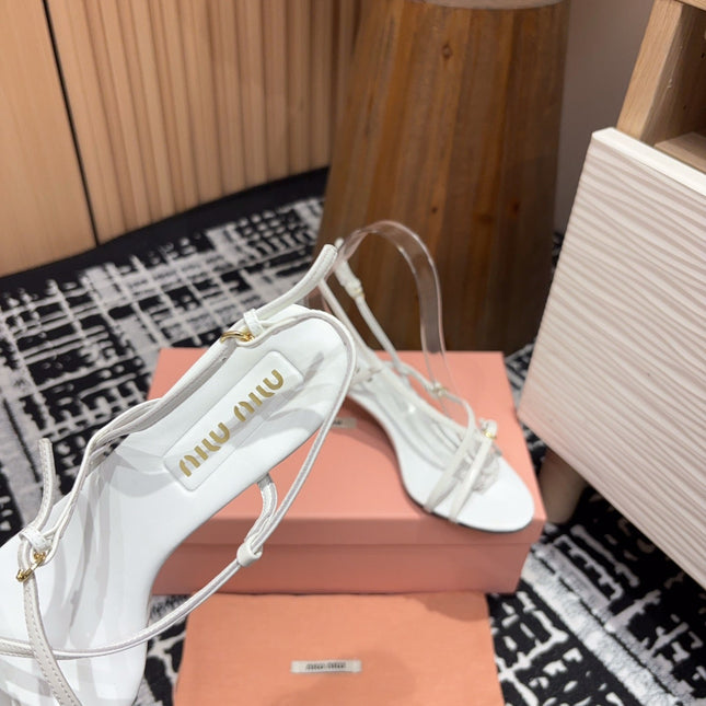 STRAP HIGH HEEL SANDALS IN WHITE SHINY LAMBSKIN