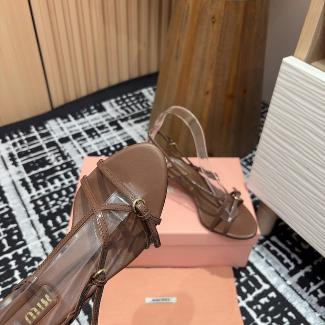 STRAP HIGH HEEL SANDALS IN CHOCOLATE SHINY LAMBSKIN