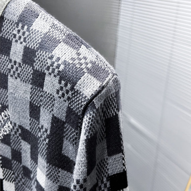 LV KNITTED SWEATER IN GRAY BLACK WHITE DAMOFLAGE MOTIF WOOL 238799