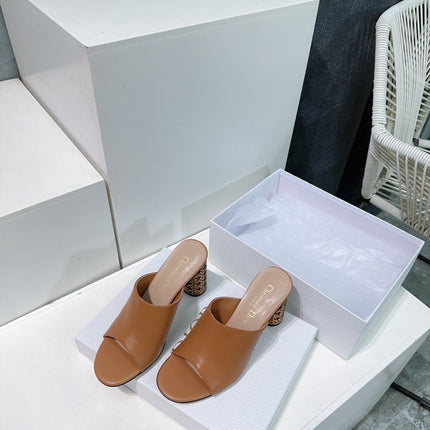 ICON HEELED SLIDE BRONZE BROWN CALFSKIN 95 MM