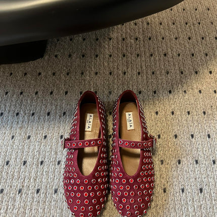 STRASS BALLET FLATS IN BERRY RED LAMBSKIN