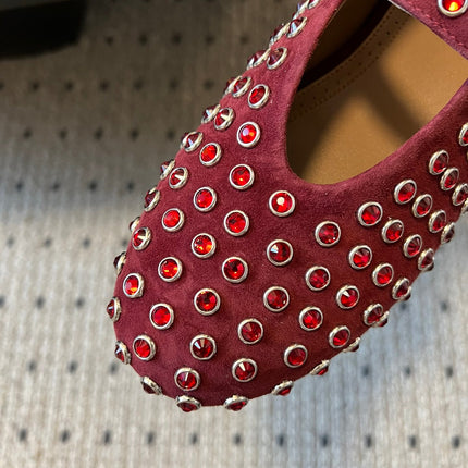 STRASS BALLET FLATS IN BERRY RED LAMBSKIN
