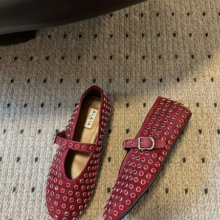 STRASS BALLET FLATS IN BERRY RED LAMBSKIN
